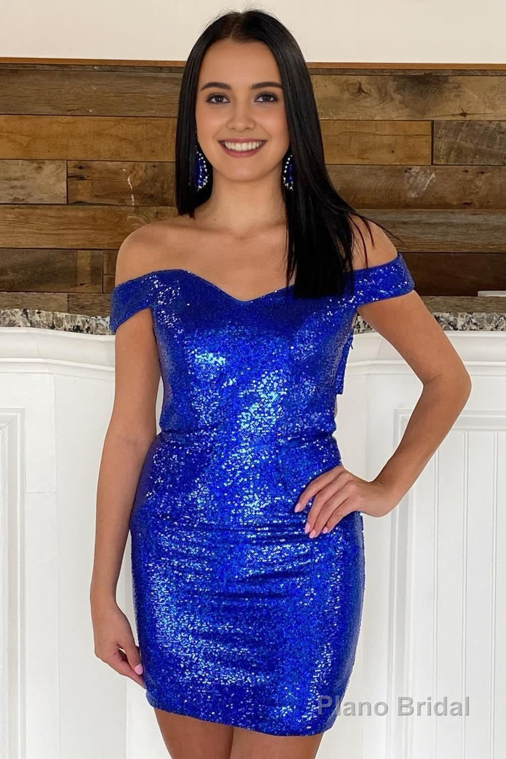Royal Blue Open Back Sequins Tight Hoco Dress Main image