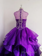 Royal Blue Organza High Neck Quinceanera Dresses Burgundy Formal Prom Dresses