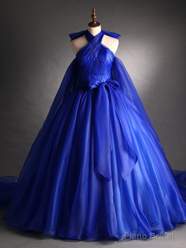 Royal Blue Organza Pleats Halter Pleats Quinceanera Dress Main image