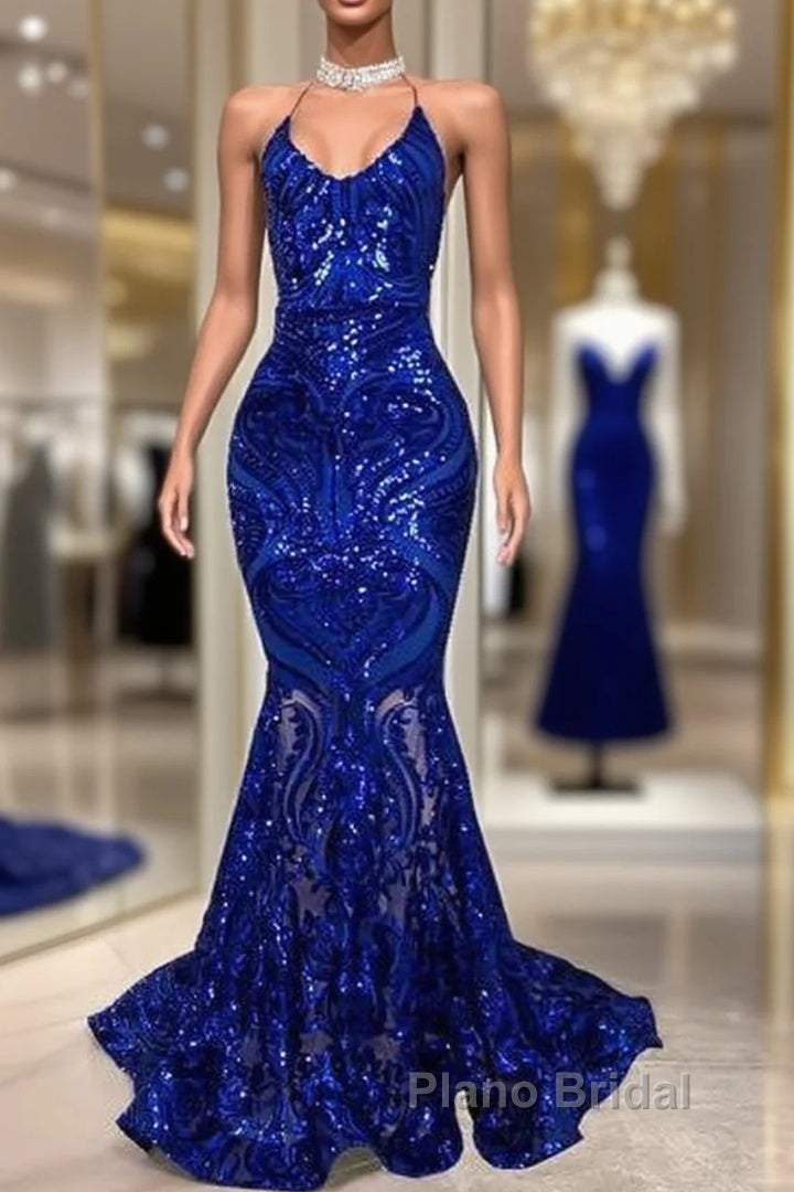 Royal Blue Formal Prom Dresses, Spaghetti Formal Prom Dresses, Lace Formal Prom Dresses, Sparky Formal Prom Dresses