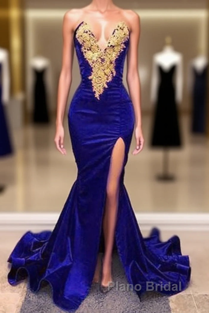 Royal Blue Formal Prom Dresses With Slit , Formal Dresses, Evening Dresses, Dance Dresses, Graduation Party Dresses