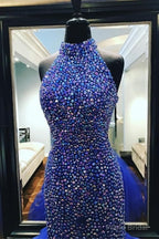 Royal Blue Rhinestones Prom Dress Mermaid Tulle Skirt,Celebrity Dress