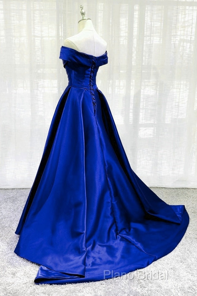 Royal Blue Satin A-Line Long Party Dresses, Simple Long Formal Prom Dresses Formal Dresses Secondary image