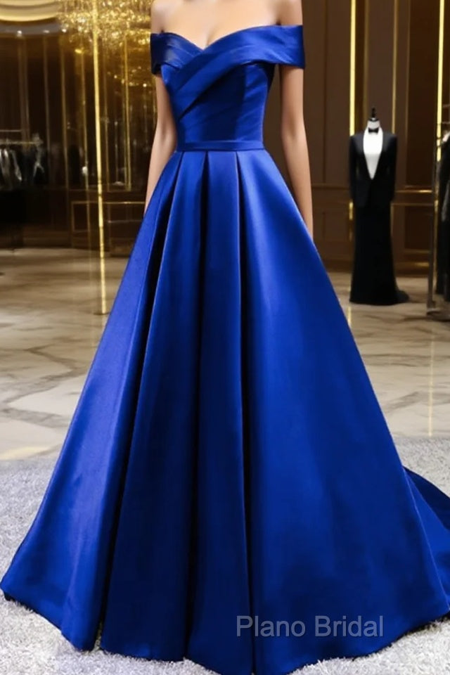 Royal Blue Satin A-Line Long Party Dresses, Simple Long Formal Prom Dresses Formal Dresses Main image