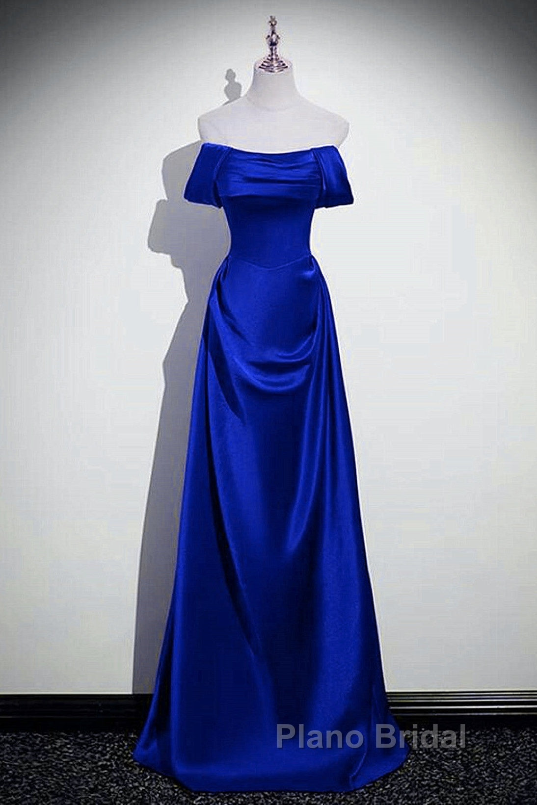 Royal Blue Satin A-Line Simple Long Party Dresses, Royal Blue Satin Floor Length Formal Prom Dresses