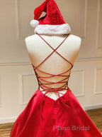 Royal Blue Satin A Line V Neck Long Formal Prom Dresses