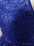 Royal Blue Satin Beads Short Prom Dress Blue Homecoming Dress