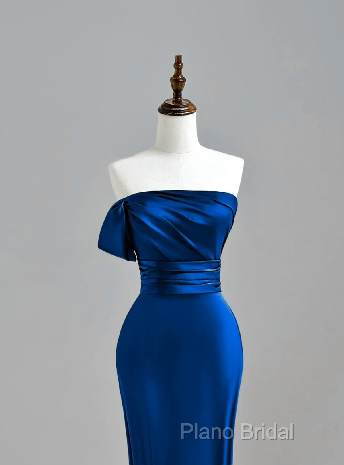 Royal Blue Satin Mermaid Scoop Long Party Dresses, Royal Blue Formal Prom Dresses
