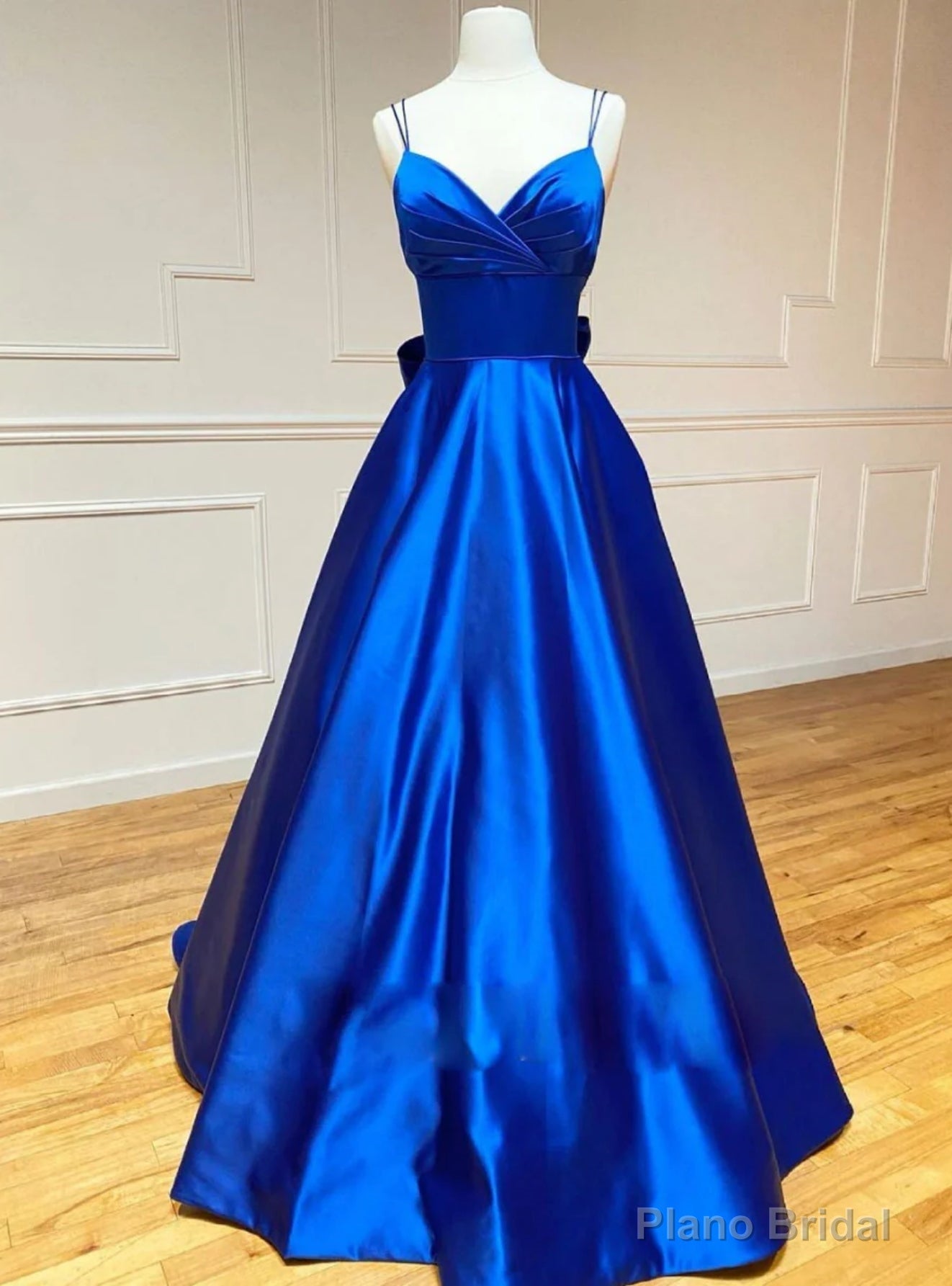 Royal Blue Satin Spaghetti Straps Prom Dress Main image