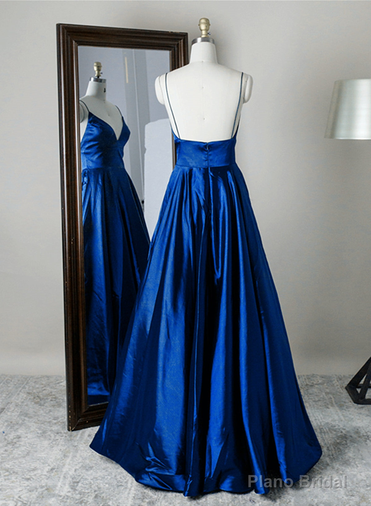 Royal Blue Satin Straps V-neckline Long Formal Dress, Royal Blue Prom Dress Evening Dress Secondary image