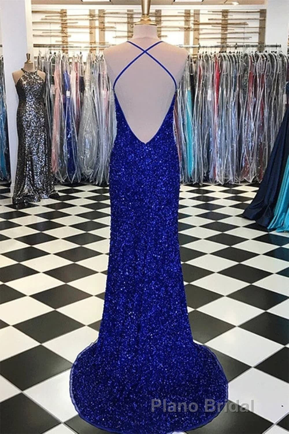 Royal Blue Sequin Mermaid Formal Prom Dresses