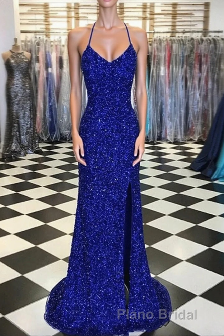 Royal Blue Sequin Mermaid Formal Prom Dresses