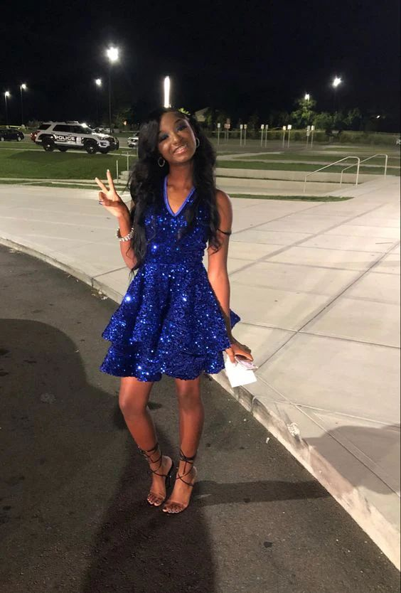Royal Blue Sequins A Line Homecoming Dresses Short Formal Dresses