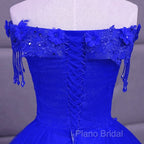 Royal Blue Sequins Beaded Tulle Sweet 16 Dresses, Royal Blue Long Formal Dresses