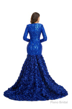 Sequins Mermaid Long V Neck Prom Dresses Full Sleeve