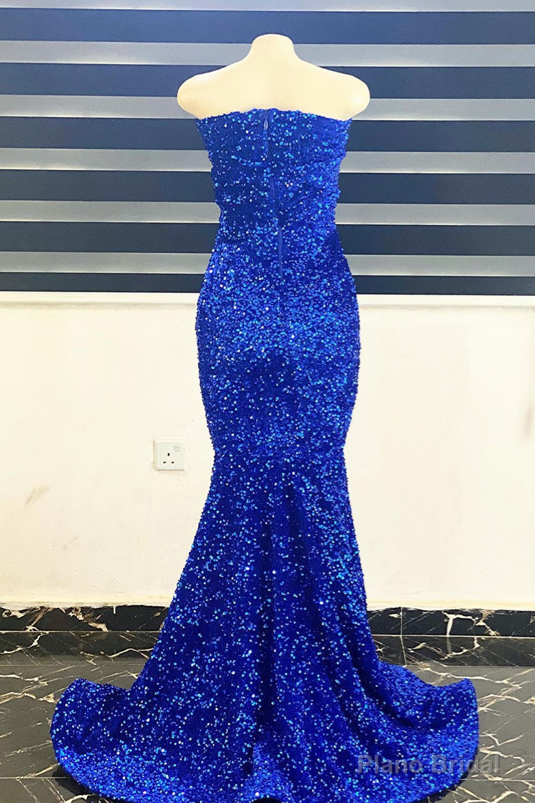 Royal Blue Sequins Strapless Mermaid Long Prom Dress Secondary image