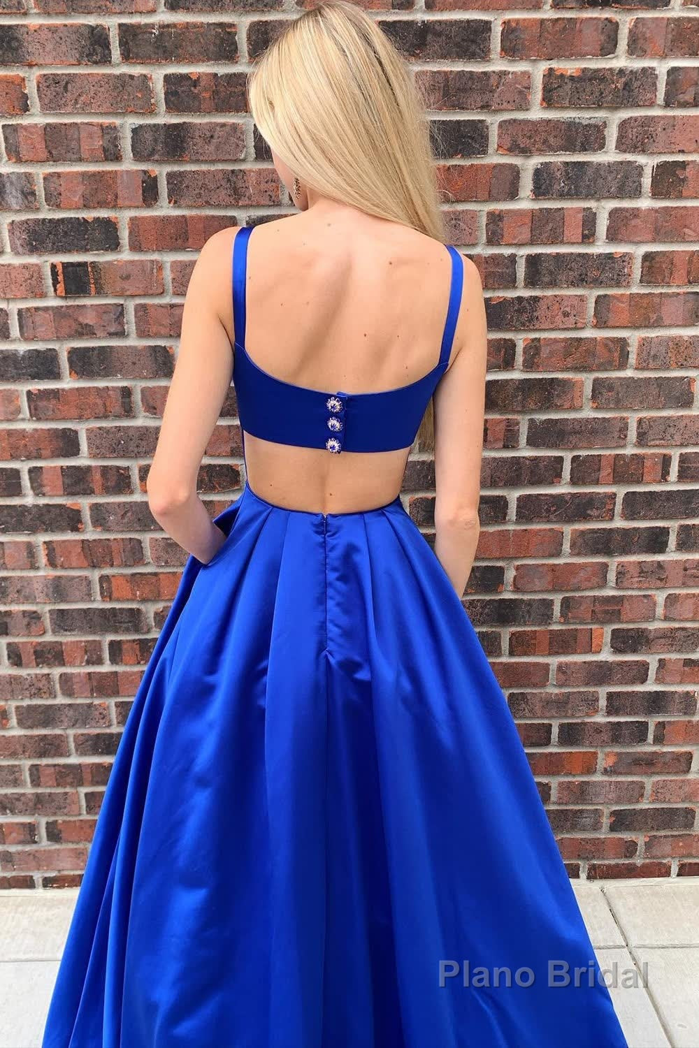 Royal Blue Spaghetti Straps Long Prom Dress with Pockets Secondary image