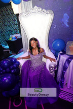 Blue Sparkle Off Shoulder Ball Party Dresses , Handmade Beaded Party Dresses