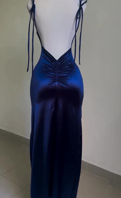 Royal Blue Straps Backless Satin Long Party Dresses Formal Evening Dresses Secondary image