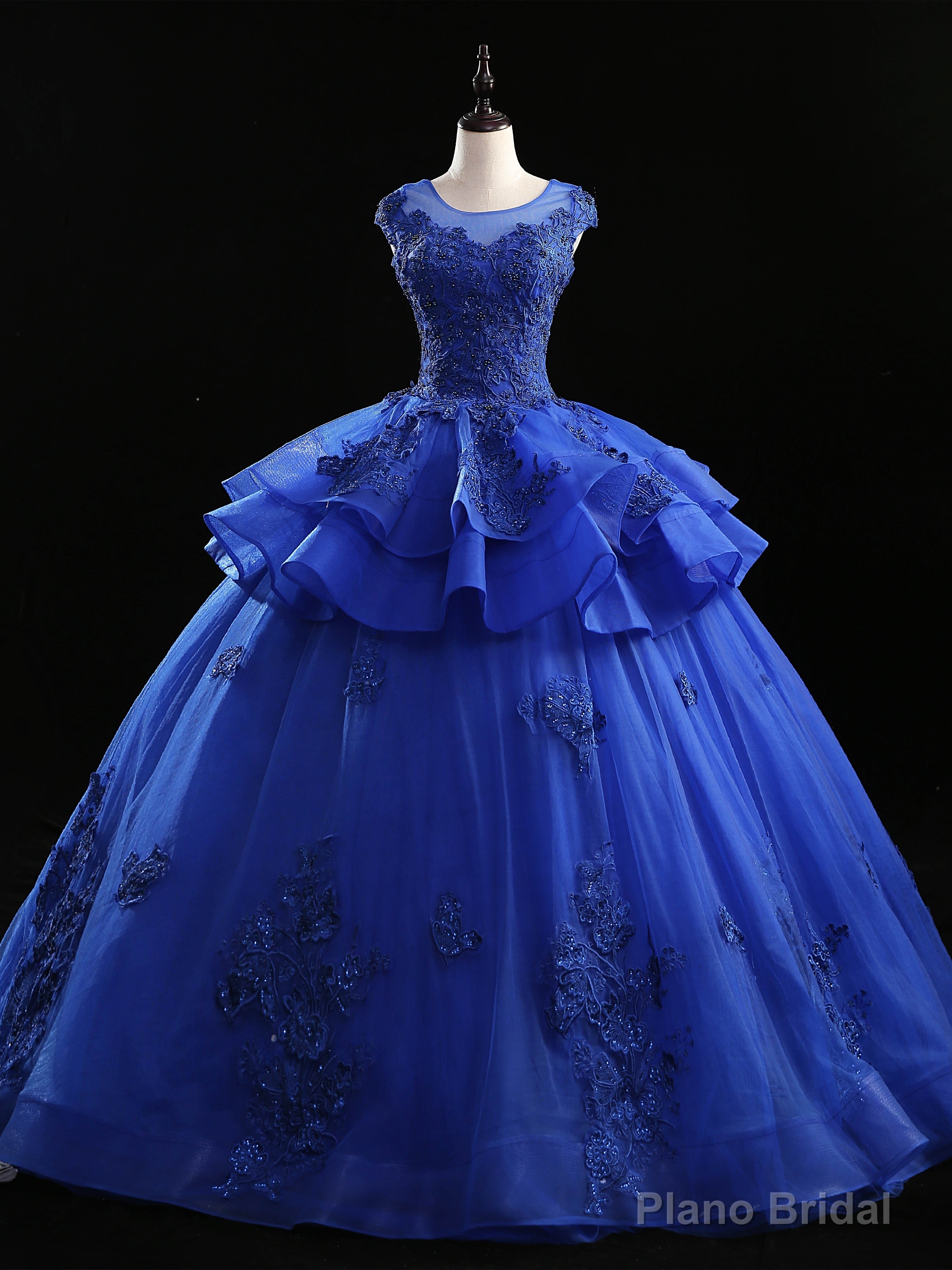 Royal Blue Tulle Appliques Beading Quinceanera Dress Main image