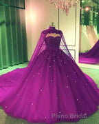 Royal Blue Tulle Ball Gown Formal Prom Dresses With Cape