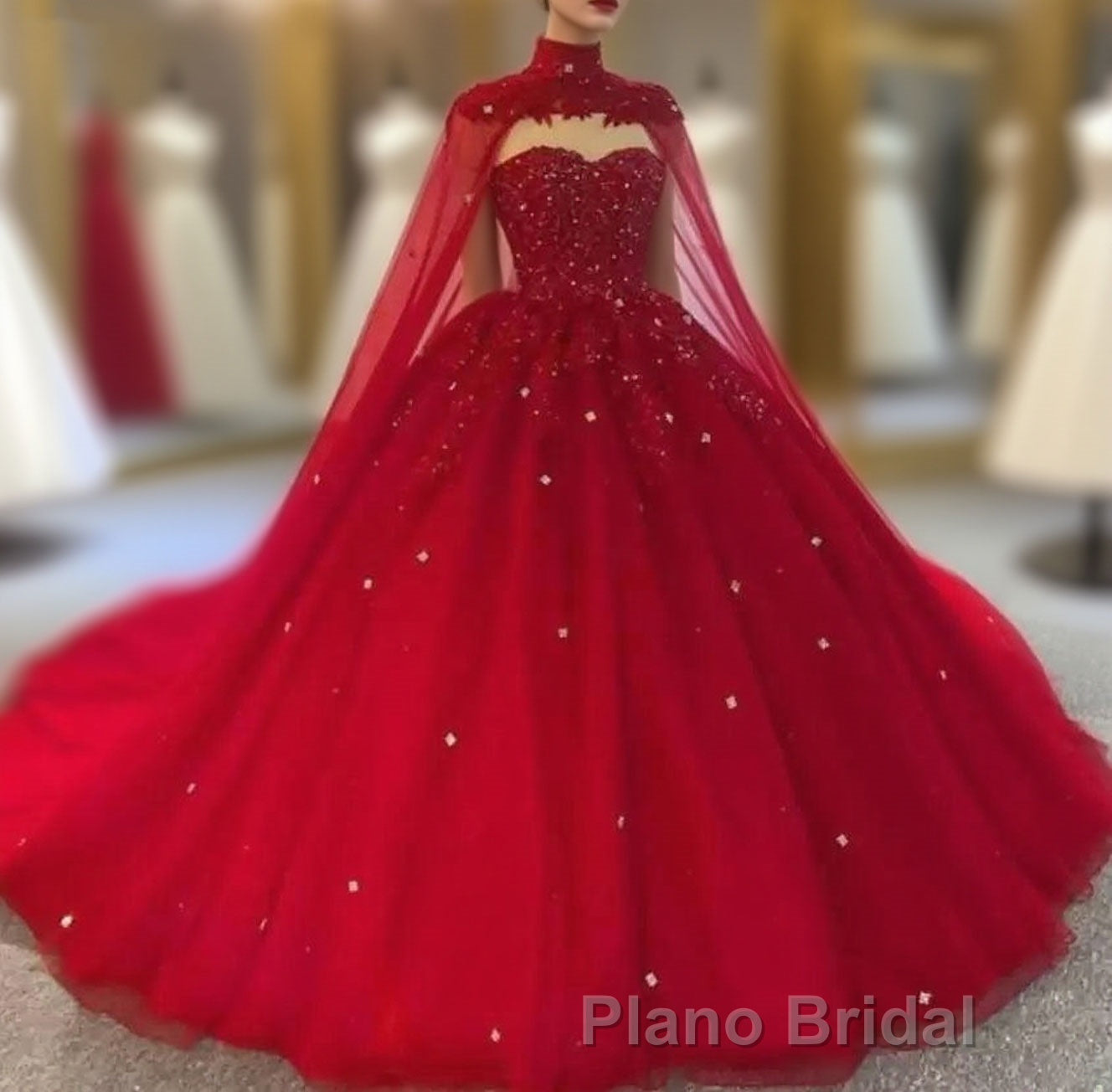 Royal Blue Tulle Ball Gown Formal Prom Dresses With Cape