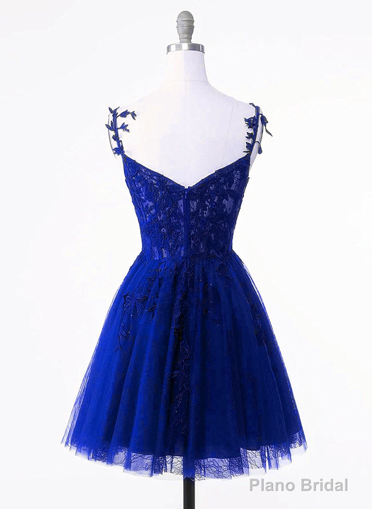 Royal Blue Tulle with Lace Applique Short Formal Dress, Royal Blue Homecoming Dress Secondary image