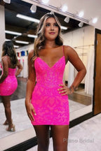 Royal Blue V Neck Bodycon Homecoming Dresses with Sequins Appliques