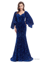 V-Neck Sequins Mermaid Prom Dresses with Sleeves