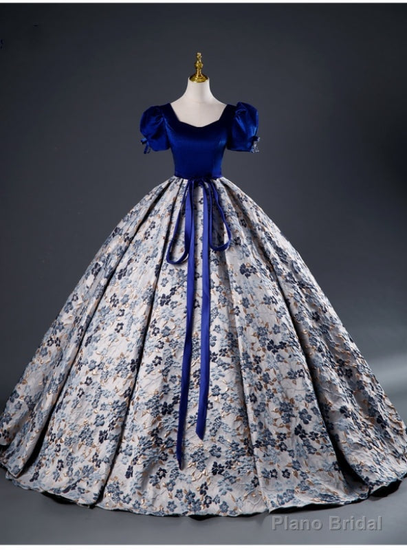 Royal Blue Velvet Short Sleeve Quinceanera Dress Main image