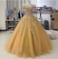 Royal Champagne Gold Off-The-Shoulder Beaded Embroidered Tulle Long Formal Prom Dresses