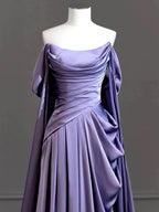 Royal Purple A-Line Off Shoulder Satin Long Formal Prom Dresses Formal Evening Dresses