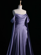 Royal Purple A-Line Off Shoulder Satin Long Formal Prom Dresses Formal Evening Dresses
