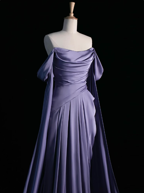Royal Purple A-Line Off Shoulder Satin Long Formal Prom Dresses Formal Evening Dresses