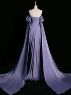 Royal Purple A-Line Off Shoulder Satin Long Formal Prom Dresses Formal Evening Dresses