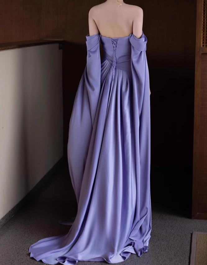 Royal Purple A-Line Off Shoulder Satin Long Formal Prom Dresses Formal Evening Dresses