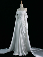 Royal Purple A-Line Off Shoulder Satin Long Formal Prom Dresses Formal Evening Dresses