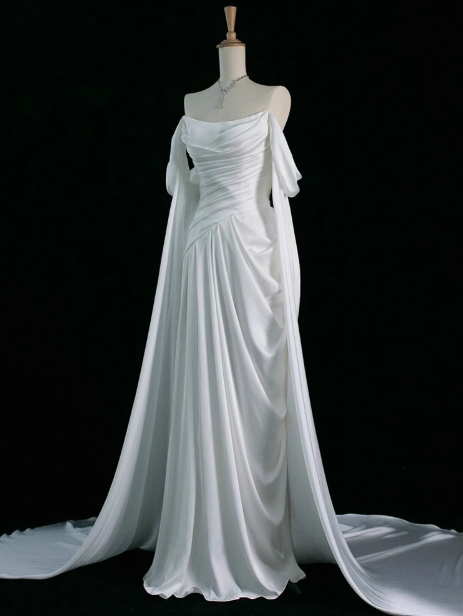 Royal Purple A-Line Off Shoulder Satin Long Formal Prom Dresses Formal Evening Dresses