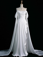 Royal Purple A-Line Off Shoulder Satin Long Formal Prom Dresses Formal Evening Dresses