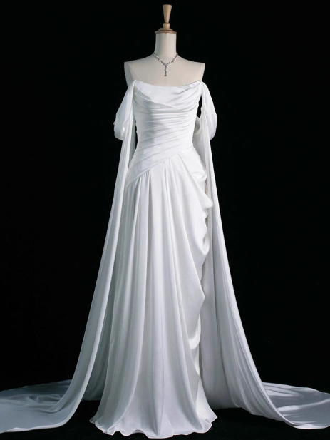 Royal Purple A-Line Off Shoulder Satin Long Formal Prom Dresses Formal Evening Dresses