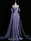 Royal Purple A-Line Off Shoulder Satin Long Formal Prom Dresses Formal Evening Dresses