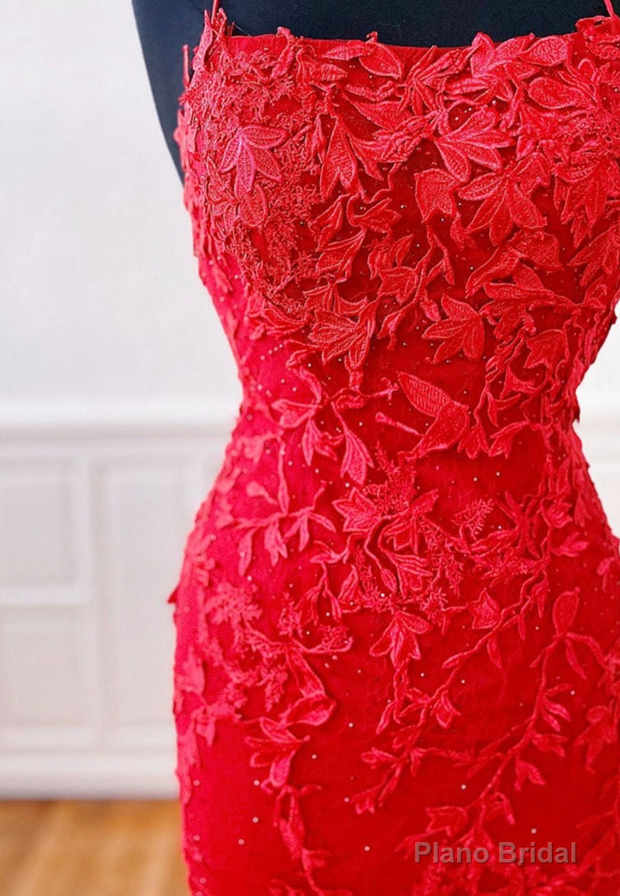 Red Lace Long Prom Dresses, Mermaid Evening Dresses
