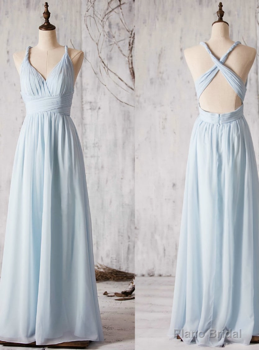 Ruched Plunge V Floor Length Chiffon Bridesmaid Dress Featuring Criss-cross Open Back Main image