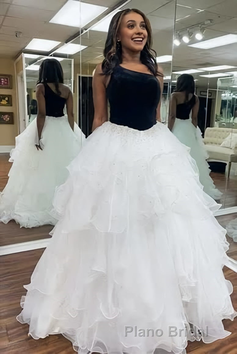 Ruffle One Shoulder Royal Blue Velvet Top Long Prom Dresses Secondary image