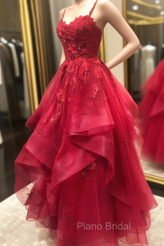 Ruffled A-line Lace Long Formal Prom Dresses With Beading Main image