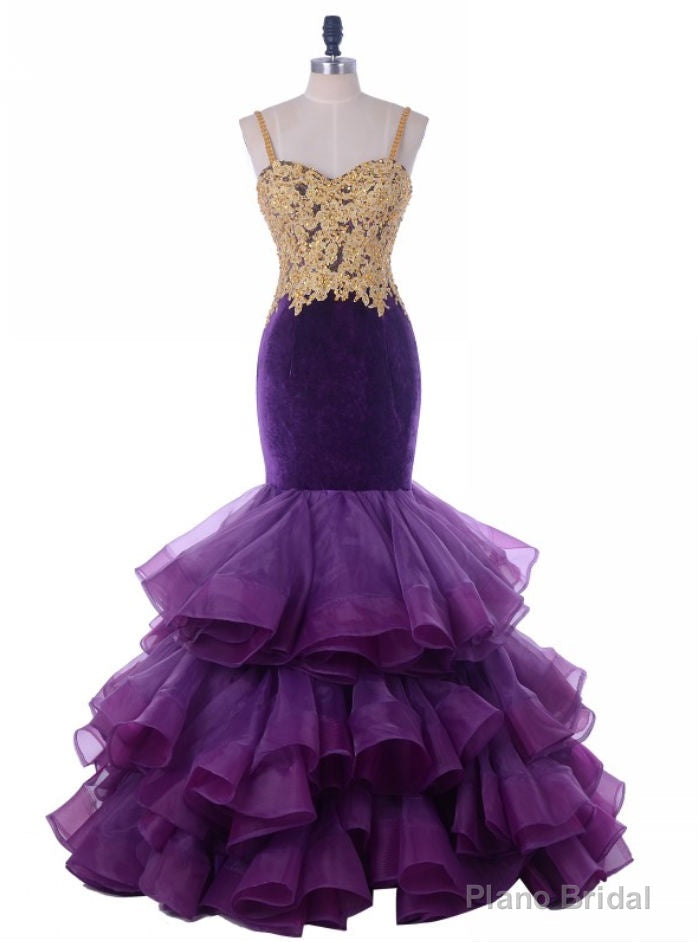 Ruffles Gold Lace Beaded Long Prom Dresses Arabic Women Formal Party Dress Main image
