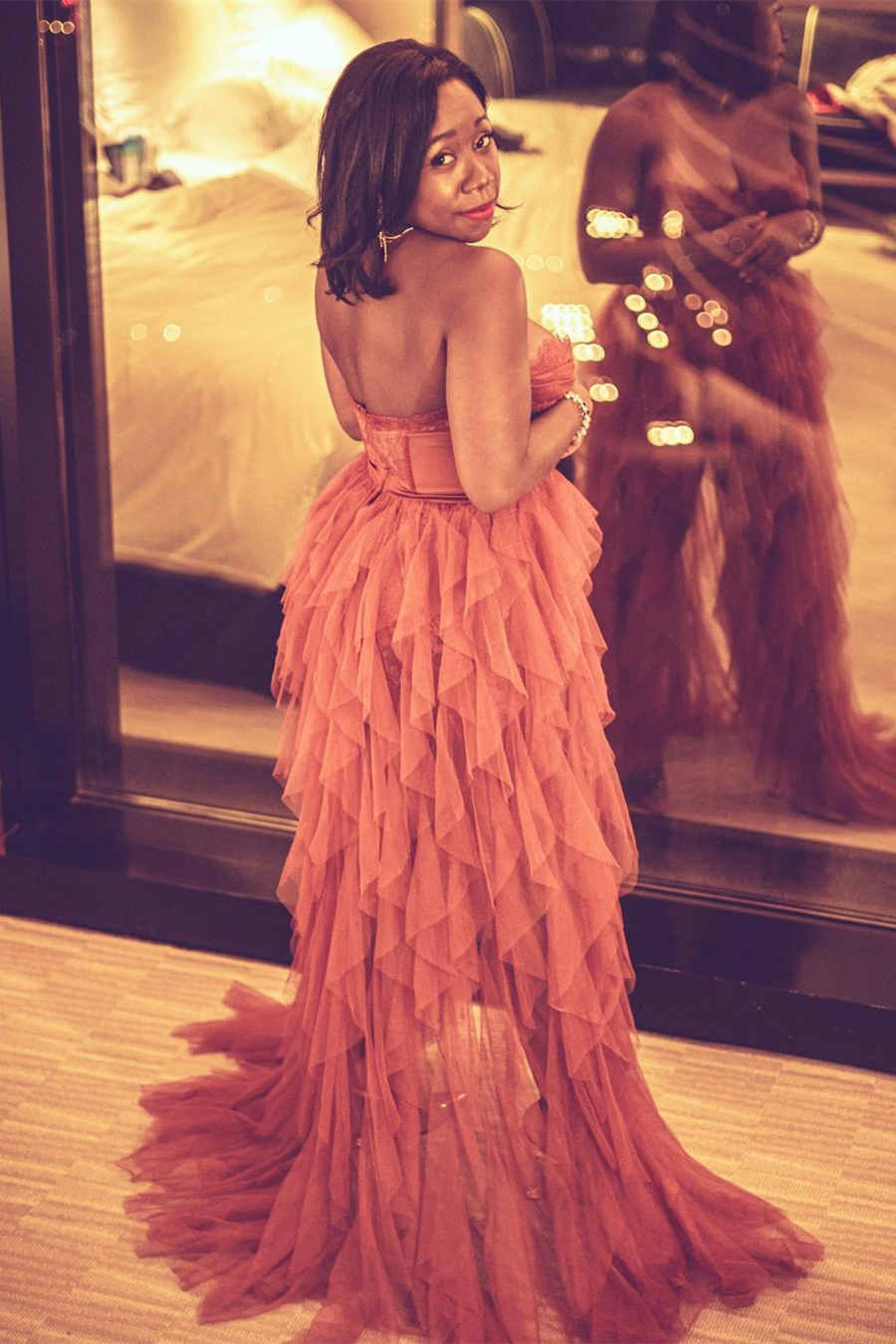 Rust Red Sweetheart High Low Tiered Formal Dresses