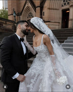 Rustic Wedding Dress Ball Gown Square Neck White Lace Tulle Long Wedding Dresses Summer Brides Dress Bridal Gowns
