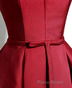 Simple Burgundy Satin V Neck Short Formal Prom Dresses, Evening Dresses