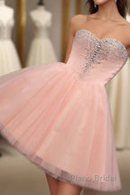 Pink A Line Sweetheart Neck Short Formal Prom Dress, Homecoming Dresses